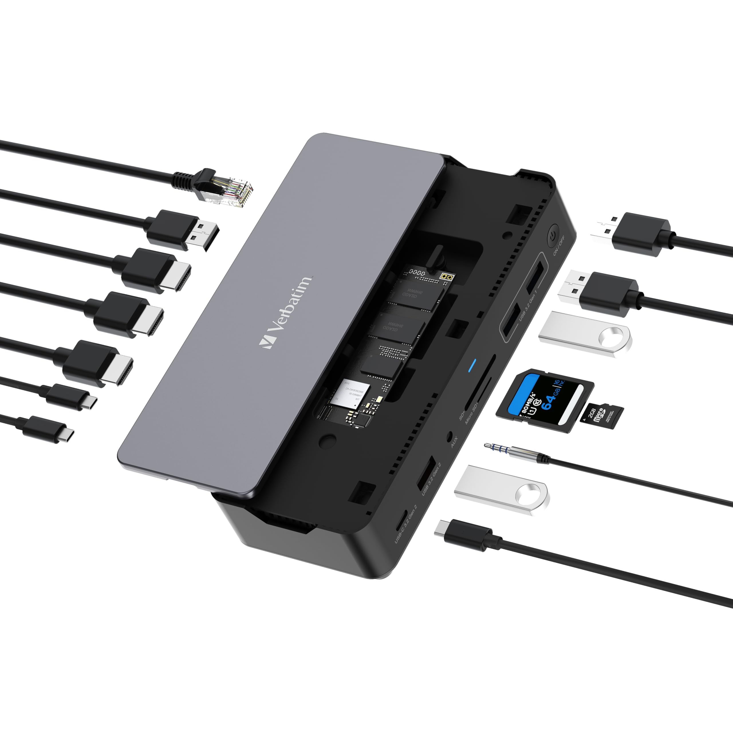 stazione di ripristino usb-c con ssd, hub 15 in 1 per laptop mac e windows