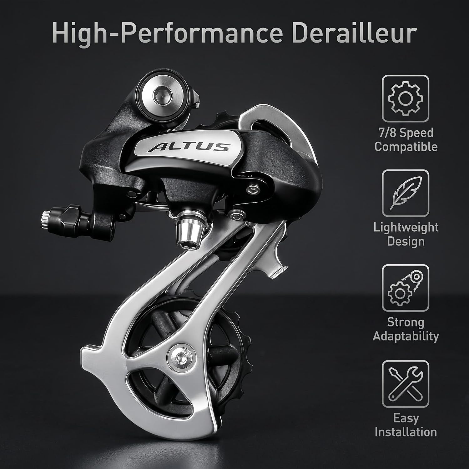 RD-M310 Rear Derailleur 7/8 Speed Bike, Direct Mount Lightweight Aluminum Long Cage for Mountain Road Hybrid City Bikes, Smooth Precise Shifting (Black)
