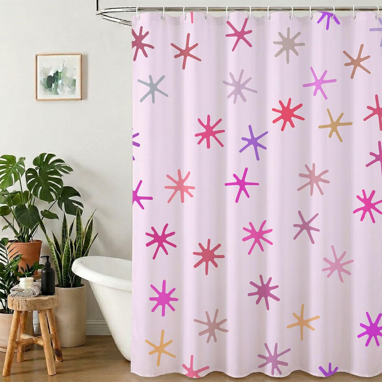 Rideau de douche 180x220 cm anti-moisissure en polyester coloré étoile pour baignoire