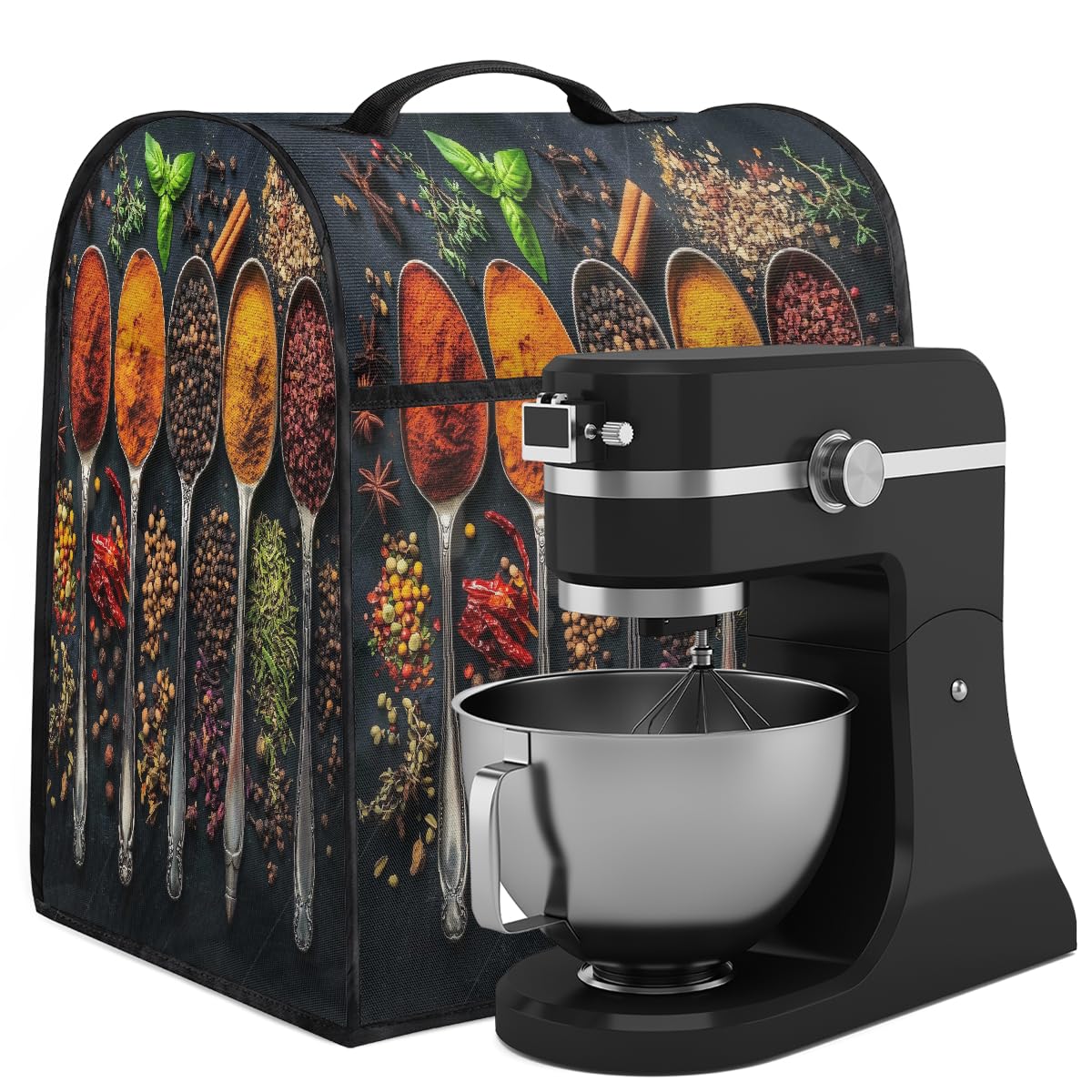 OSAM SPACE Food Spices Herbs Coffee Machine Cover with Top Handles, Waterproof Coffee Maker Protector Case, Single Serve Coffee Makers Dust Cover for Small Kitchen Appliance