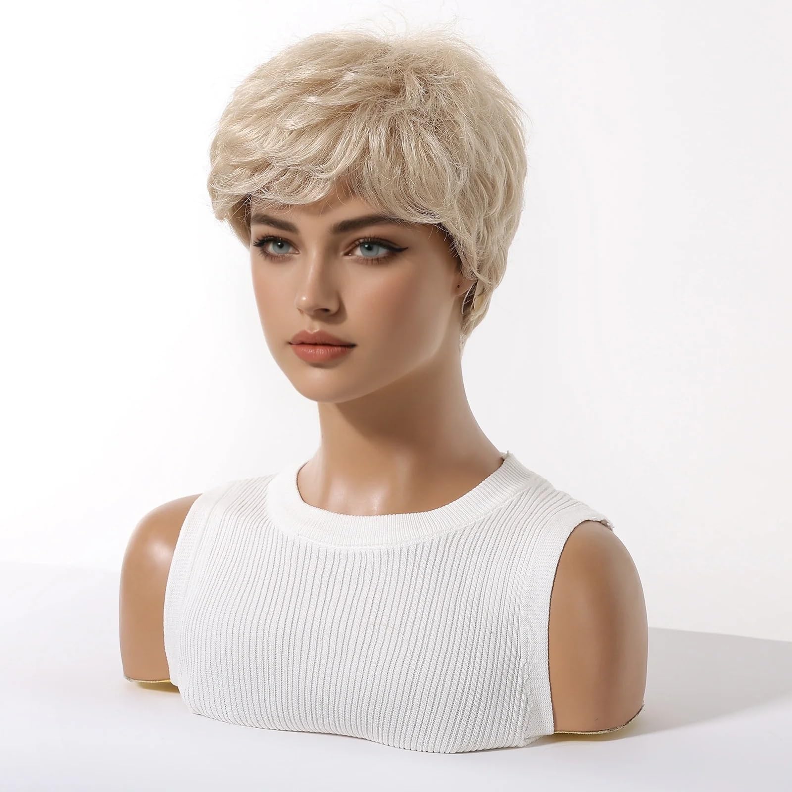 Parrucca Per Donna Parrucche sintetiche corte bionde a strati soffici naturali