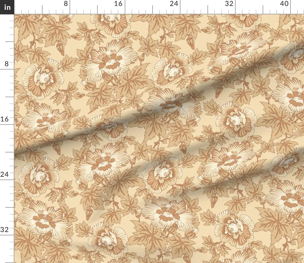 Spoonflower Fabric - Retro Botanical Floral Chinoiserie Bloom Vintage Antique Cottagecore Printed on Petal Cotton Fabric Fat Quarter - Sewing Quilting Apparel Crafts Decor