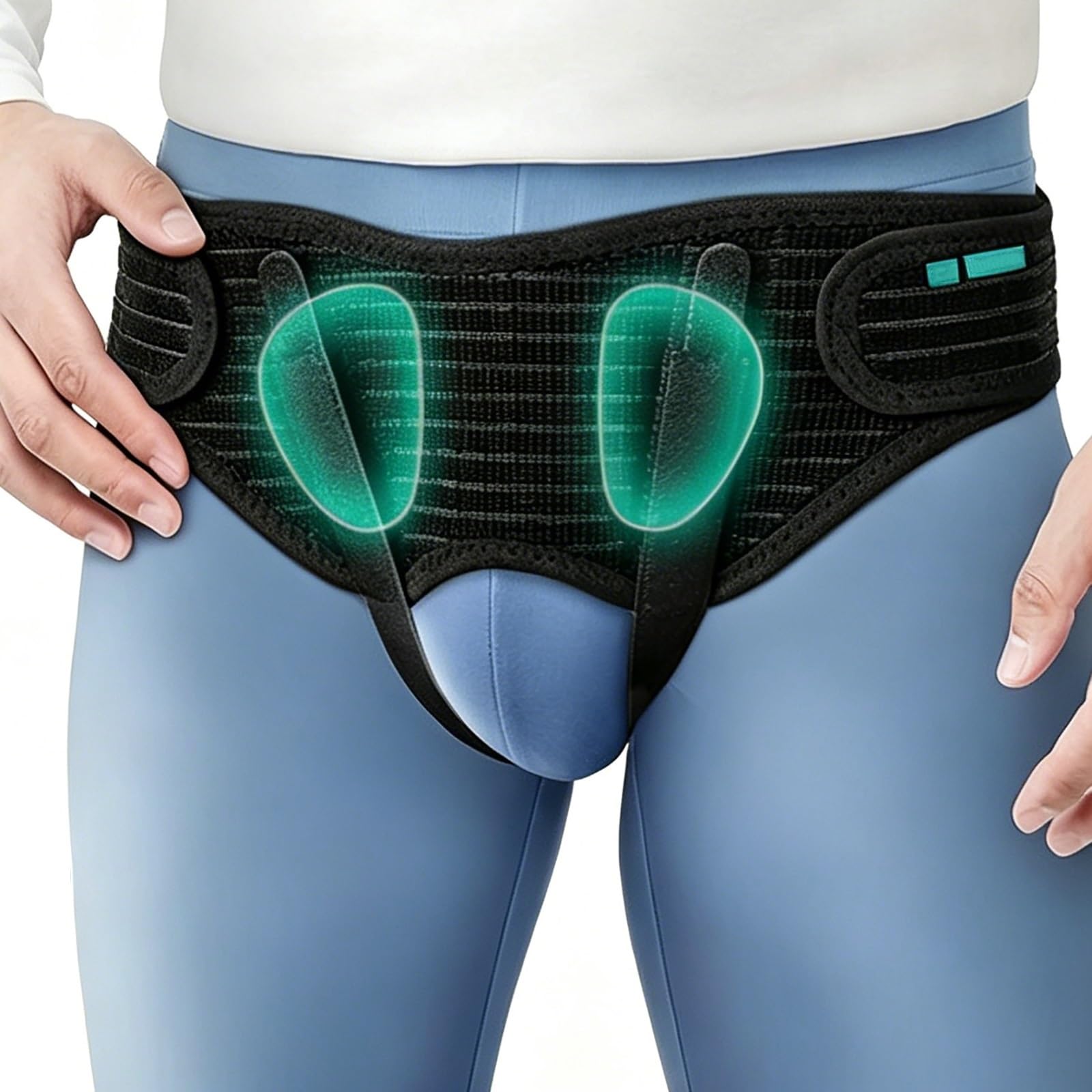 Faja Hernia Inguinal Hombre Mujer, 4 Almohadillas, Cintura Ajustable | Truss fino para hernia inguinal simple o doble. Tejido transpirable, sujeción segura(Medium)
