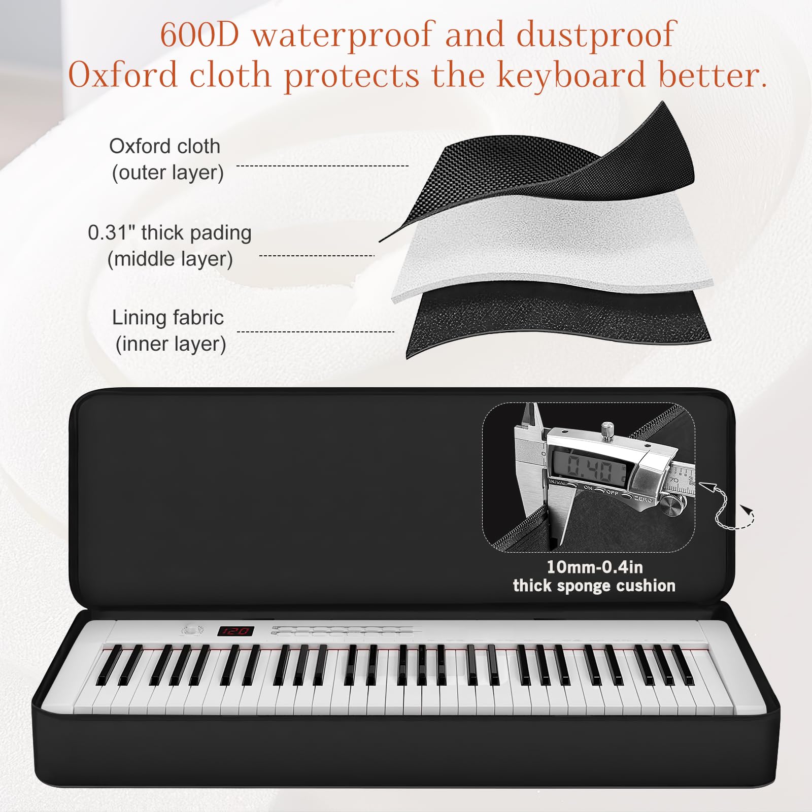 ORKELS Keyboard-Tasche mit 76 Tasten, 10 mm gepolstert, für E-Biano Keyboard, Gigbag Rucksack, mit großer Zubehörtasche (für 76 Tasten Keyboard)