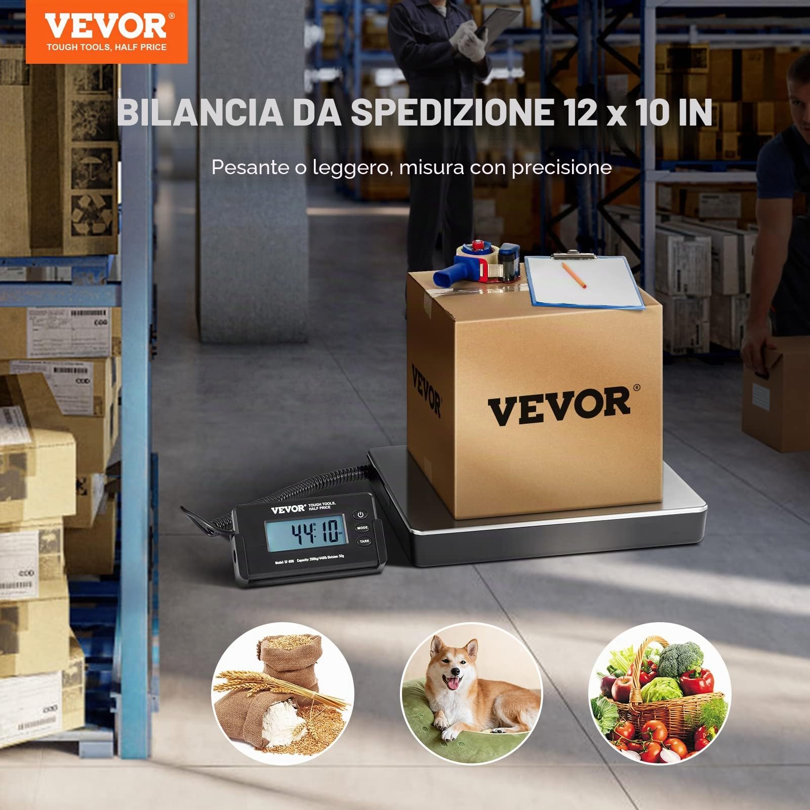 VEVOR Bilancia Digitale Pesa Pacchi Postali Commerciale ABS, 150 g-200 kg, 309 x 262 x 45 mm, Schermo LCD Tara
