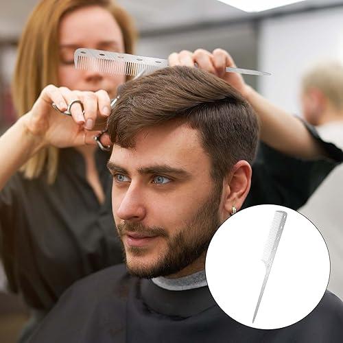 Miniatura 6 de Peine de cola de rata de metal con púa de metal, peines de pelo de acero inoxidable, parte superior plana, peines de corte fino, peine de peluquero