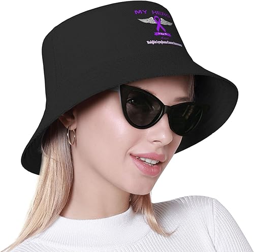 Miniatura 7 de My Hero is Now My Angel Hodgkin - Sombreros de cubo de concienciación sobre el cáncer de linfoma de doble tejido para mujeres/hombres, sombrero de