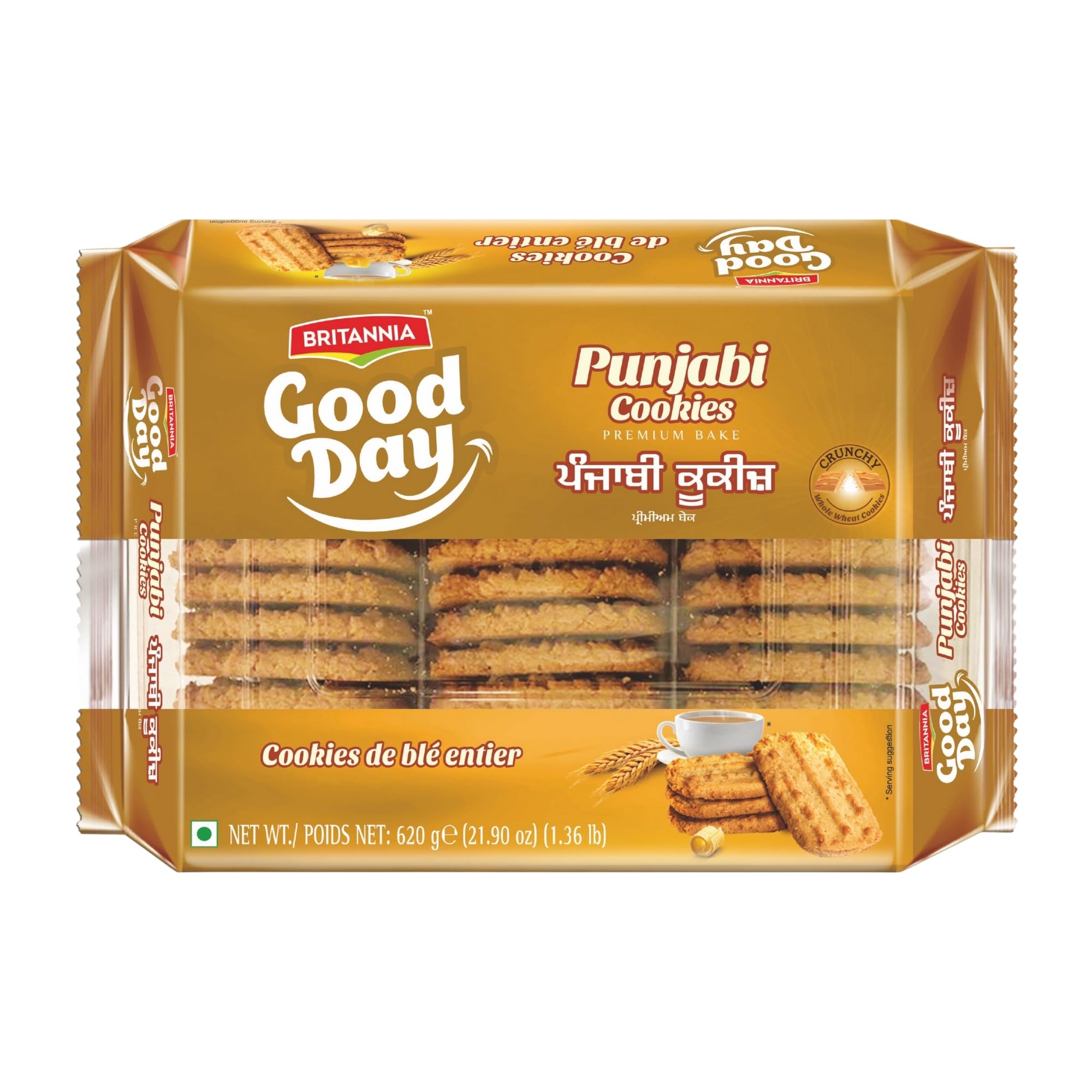 BRITANNIA Punjabi Cookies 21.90oz (620g) - Whole Wheat Cookies - Healthy, Delicious & Crispy - Breakfast & Tea Time Snacks (Pack of 1)