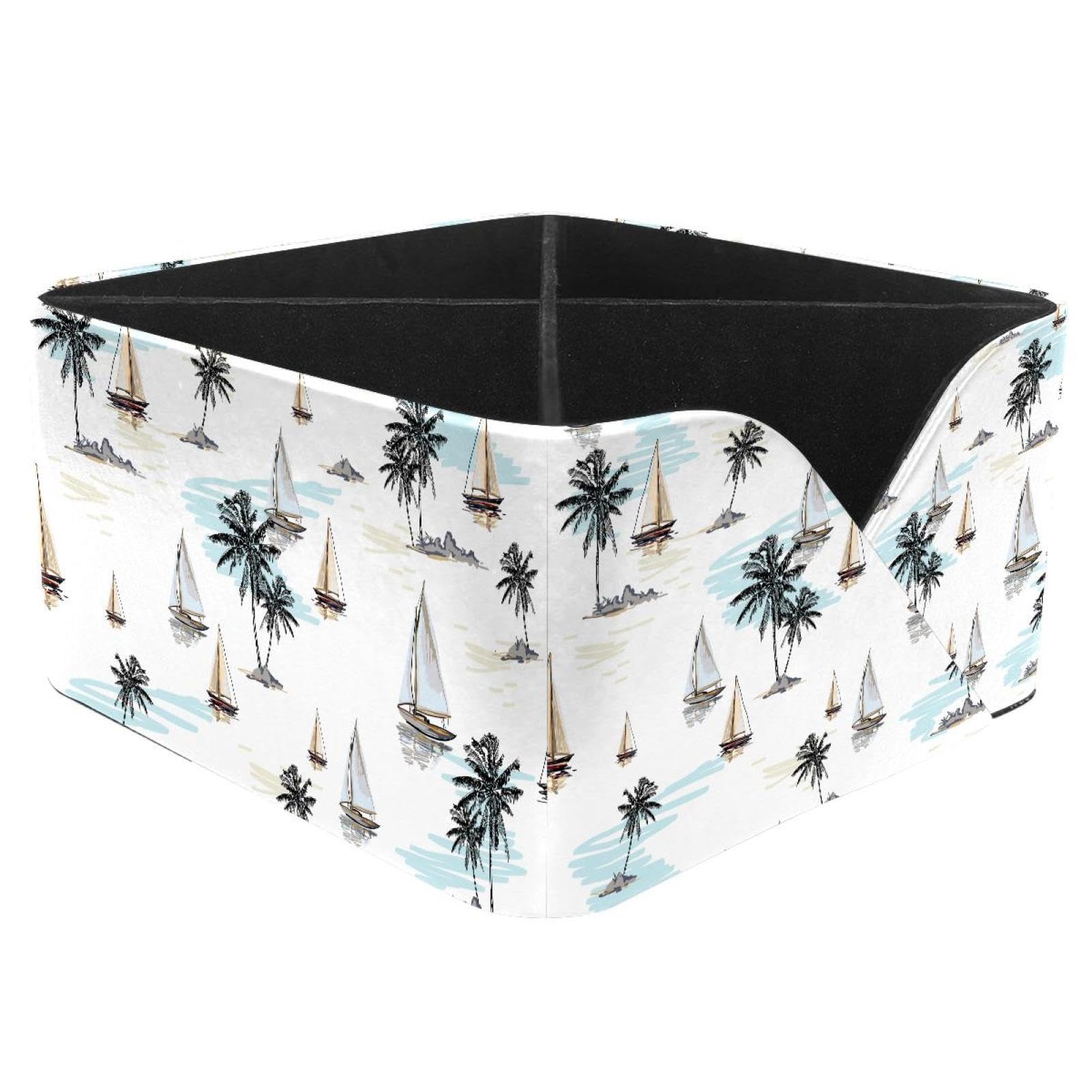 KengjuTesu Coconut Palm Trees Sailboat Summer Beach Surfing Pattern Desktop Organizer Pen Holder, Rectangular Pencil Cup for Office, Study and Makeup Stations