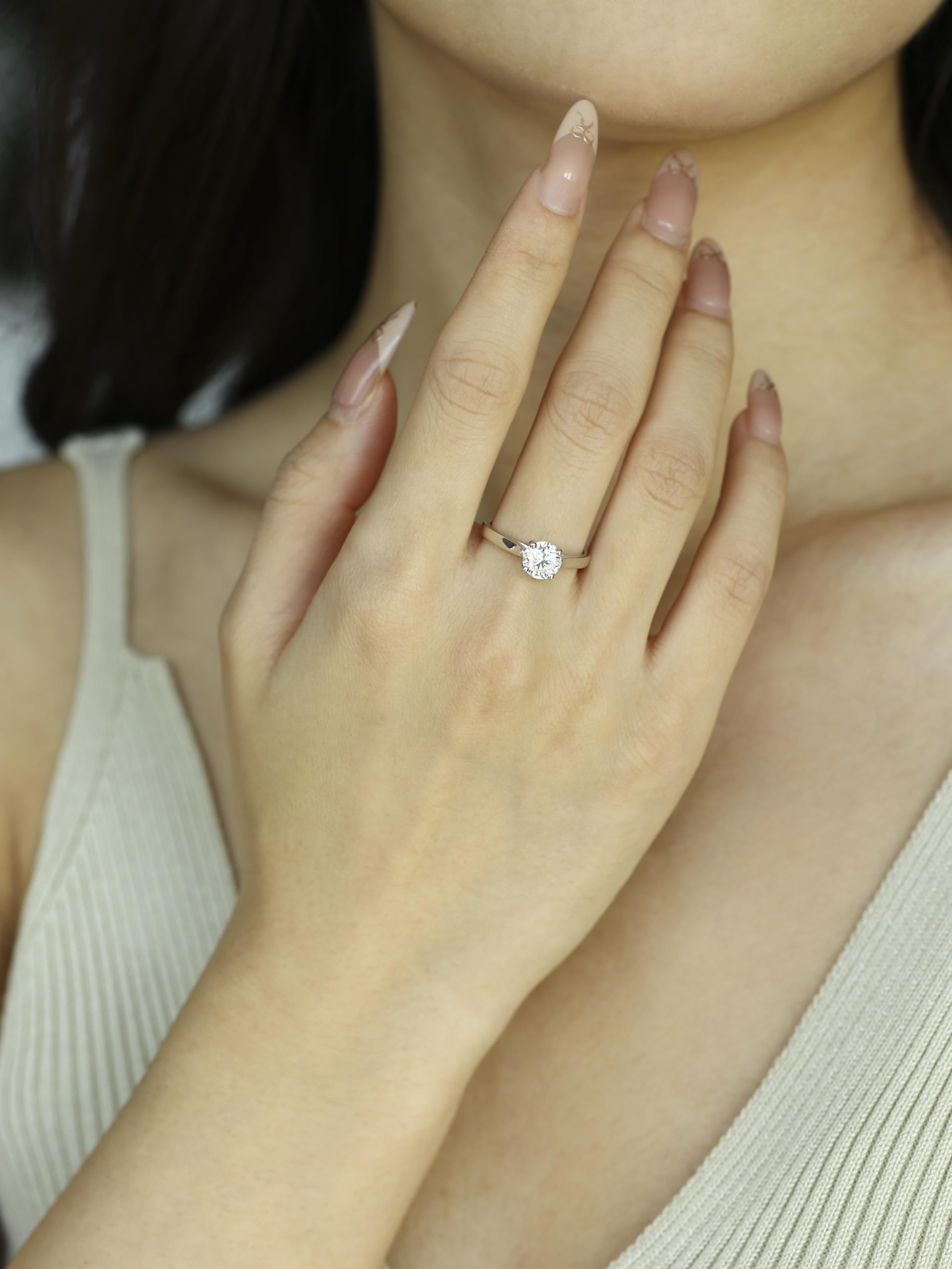 FANCIME 0,3 – 0,5 carati Lab-Grown, anello da donna con diamanti solitari in argento sterling 925, anello di fidanzamento, matrimonio, San Valentino, gioielli per donne e donne (colore D-E, VS Clarity