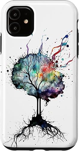 Vista 16 de iPhone 13 Pro Max Watercolor Brain Art, funda de neuronas