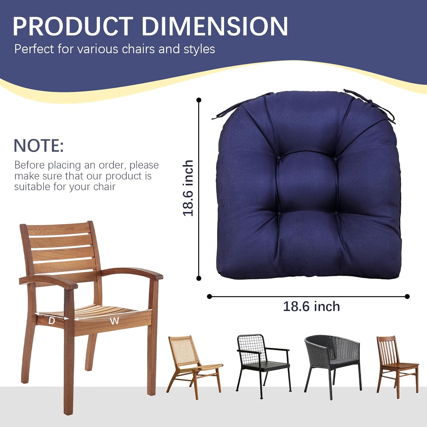 Gnostik 2 Pack Outdoor Wicker Chair Cushions Waterproof Rocking Chair Cushion Floral U Shaped Patio Replacement Cushions with Ties for Porch, Garden,18.6" x 18.6", Hawaiian