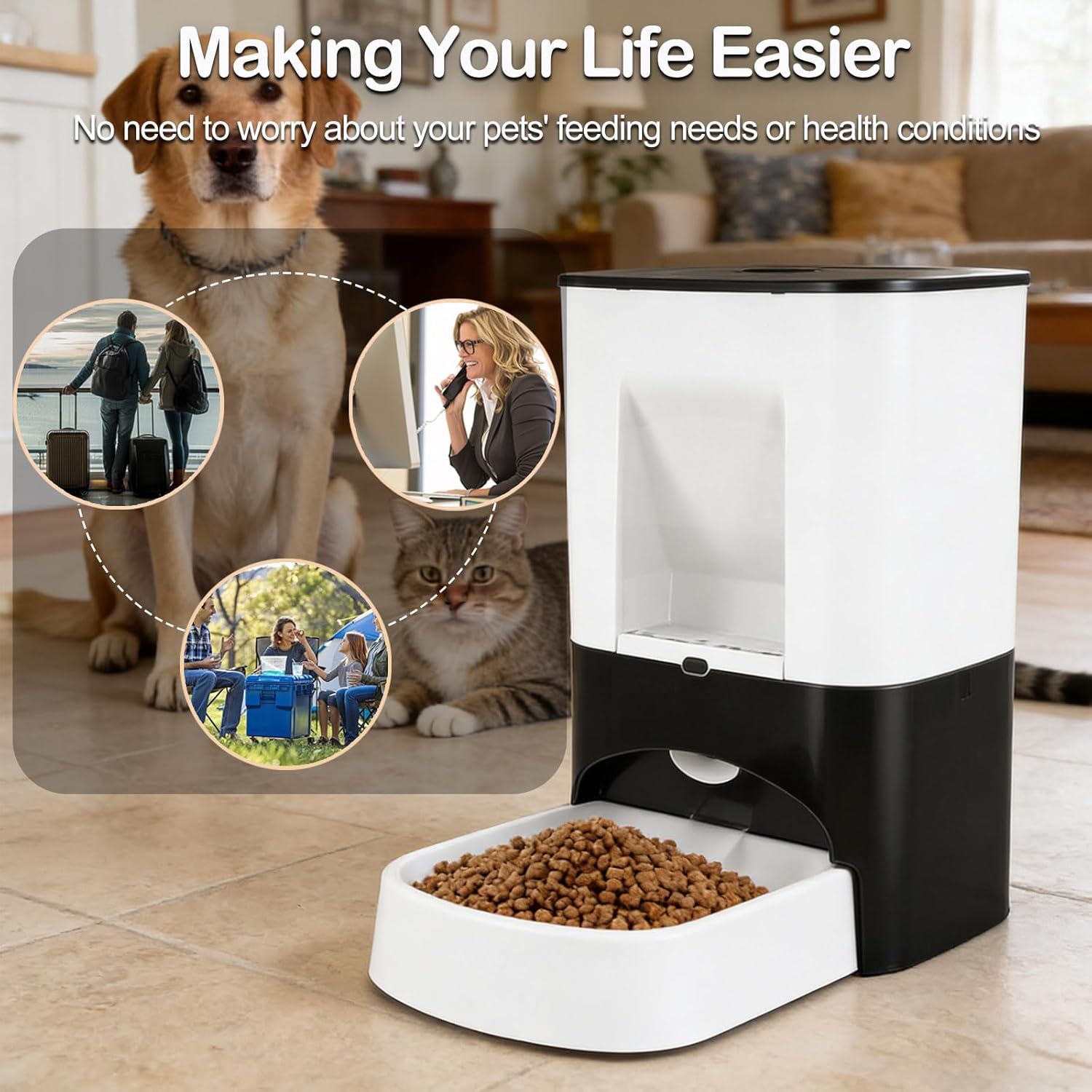 14L Large Automatic Dog Feeder for Large Breeds – Programmable Timed Pet Food Dispenser with Voice Recording, Dual Power Supply & Moisture-Proof Locking Lid