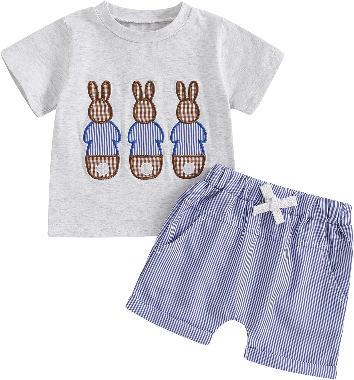 Toddler Baby Boy Summer Outfit Bunny Print Short Sleeve T Shirt + Elastic Shorts Set Cute 2Pcs Easter Clothes Sets