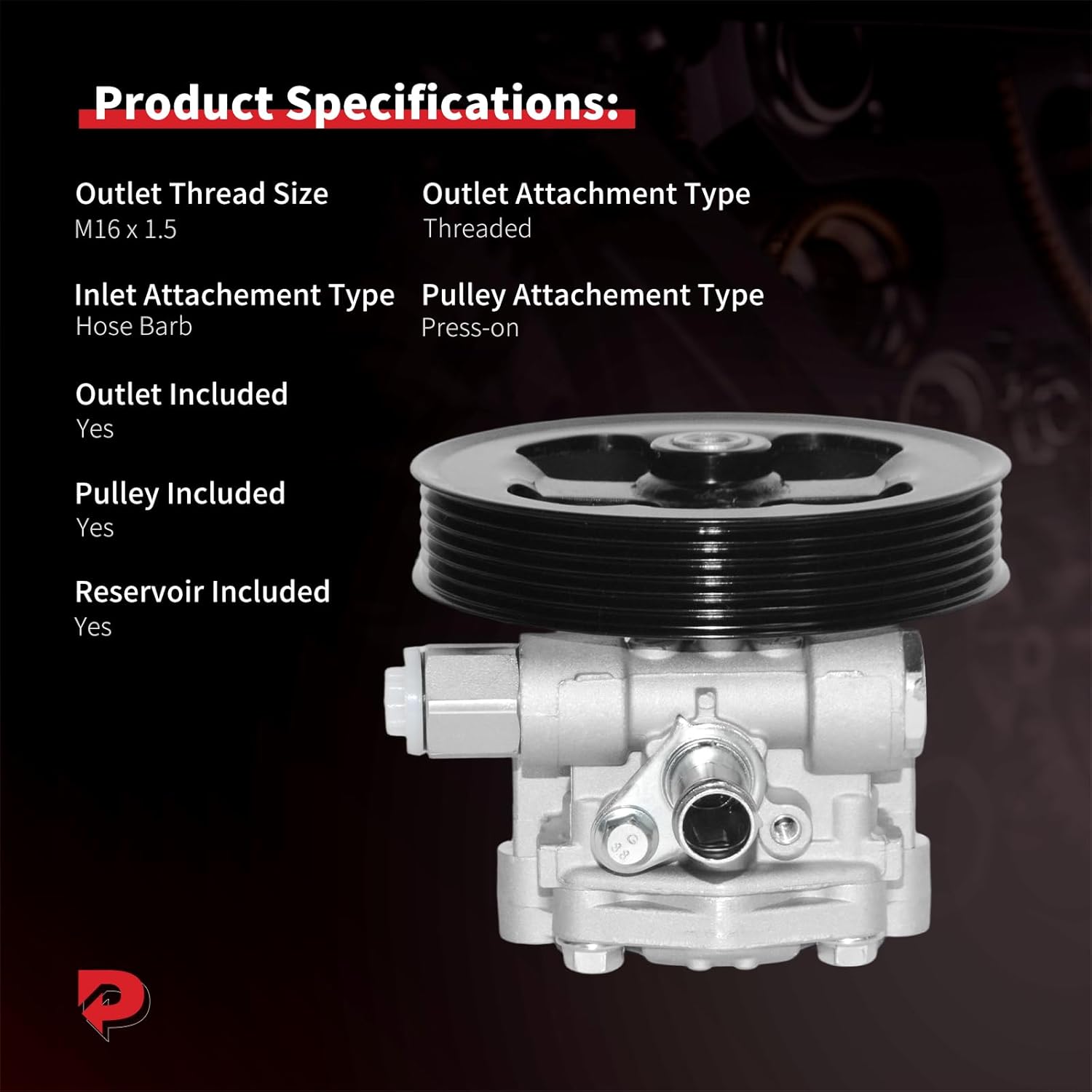 PHOBOOS Power Steering Pump Compatible with Chrysler & Dodge-200 2011-2014, Sebring 2007-2010, Avenger 2008-2014, Journey 2009-2020, 2.0/2.4L Models, with Outlet & Pulley, Smooth Steering, Ref. 202402