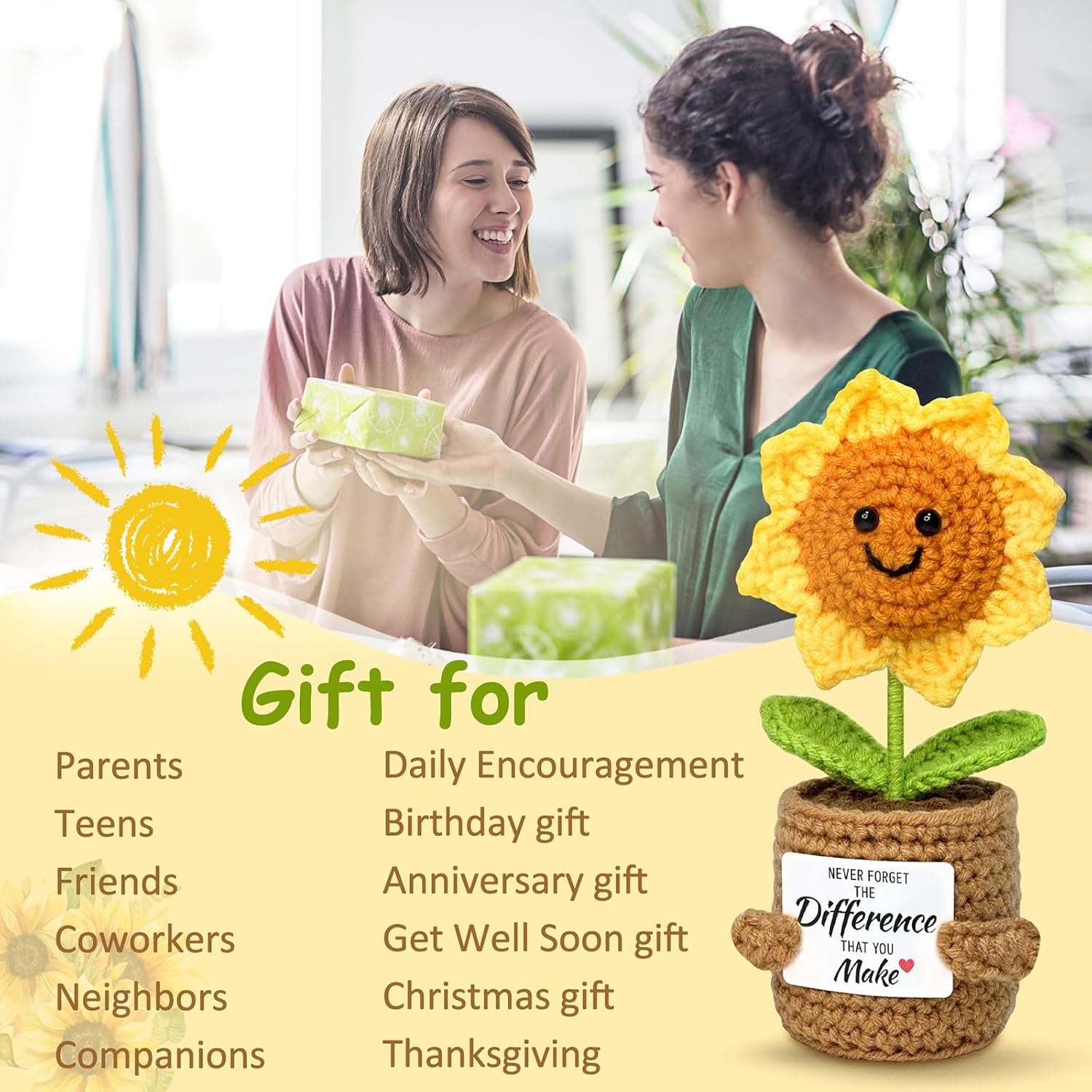 Positive Sunflower Gifts for Women Men - Valentines Day Gifts for Her Him, Funny Birthday Gifts for Best Friend Coworker Sister, Emotional Support Appreciation Gift for Teacher - Image 7