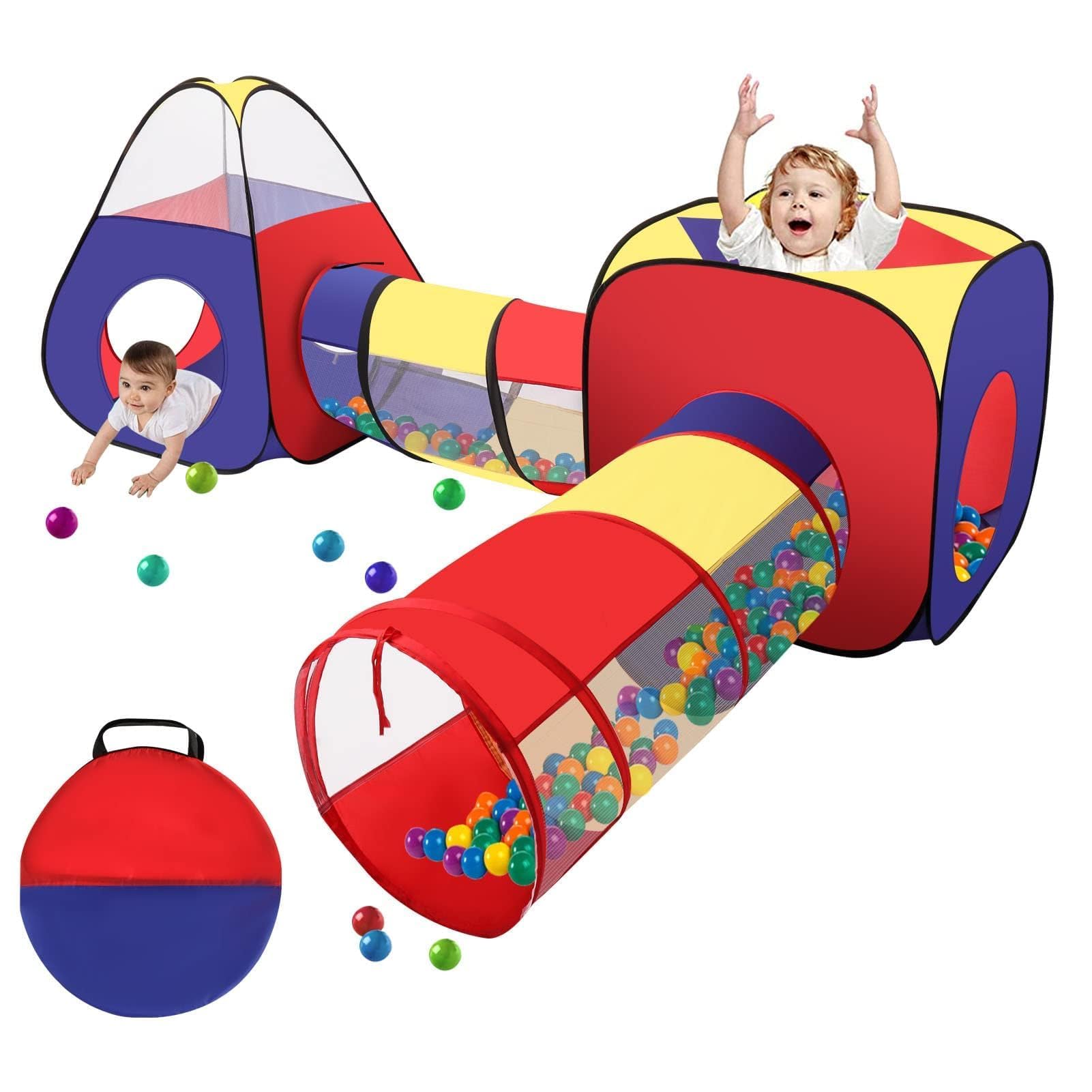 GREENSAPPIRE 4-in-1 Pop-Up Play Tunnel and Tent for Kids – Foldable Play Castle with Tunnel and Zippered Storage Bag, Indoor and Outdoor Playhouse for Children