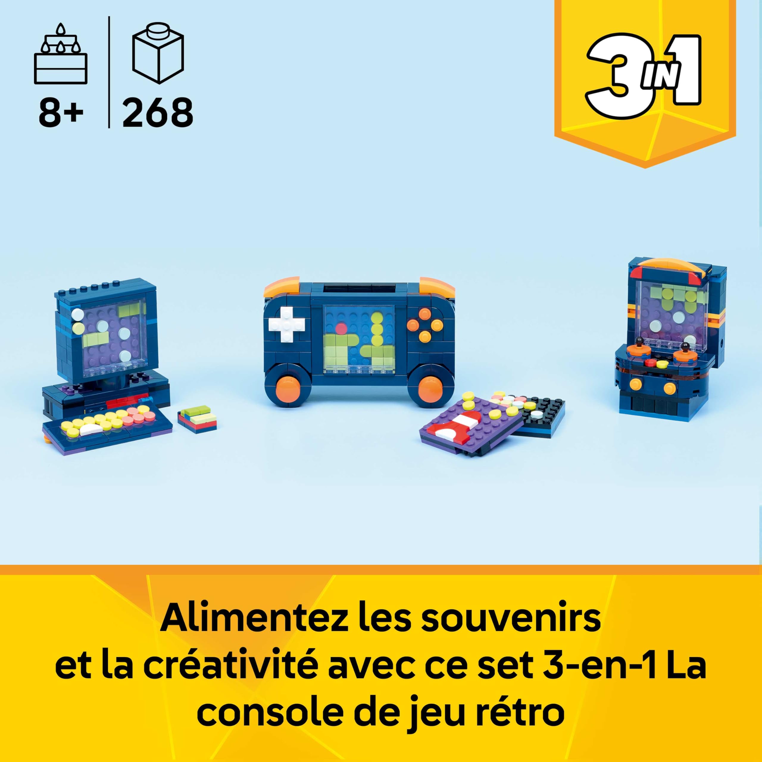 LEGO Creator 3-en-1 La Console de Jeu Rétro - Jouet de Construction Se Transformant en Borne d’Arcade ou Ordinateur avec Clavier & Souris - Idée de Cadeau Gaming pour Garçon ou Fille dès 8 Ans 31380