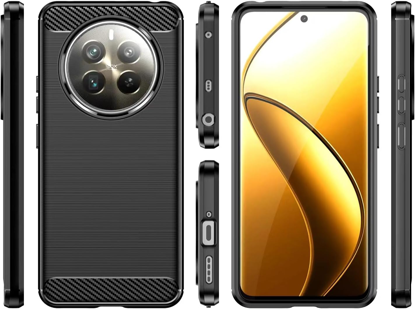 Case for Realme 12+ 5G Case, Realme Narzo 70 Pro/Narzo 70 Case, Realme 12 4G Case Slim Thin Carbon Fiber TPU Rubber Protective Cases Anti-Scratch Shockproof Cover for Realme 12+ 5G Black