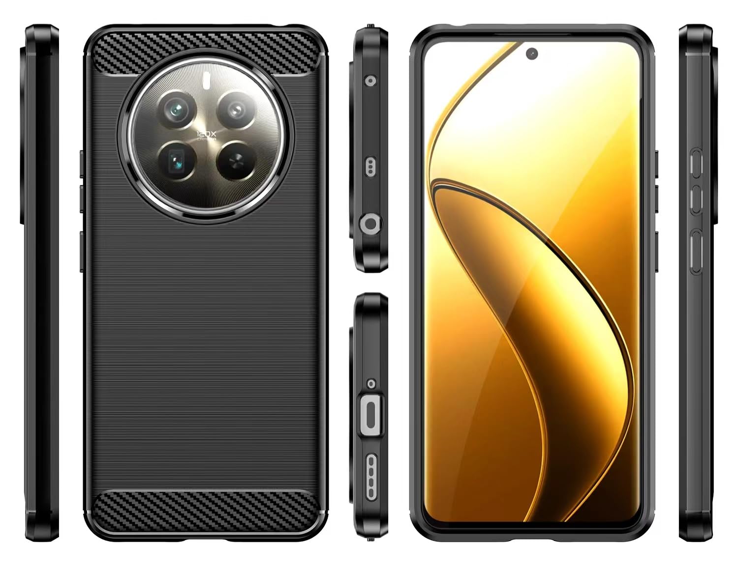 HTXWXJC Case for Realme 12+ 5G Case, Realme Narzo 70 Pro/Narzo 70 Case, Realme 12 4G Case Slim Thin Carbon Fiber TPU Rubber Protective Cases Anti-Scratch Shockproof Cover for Realme 12+ 5G Black