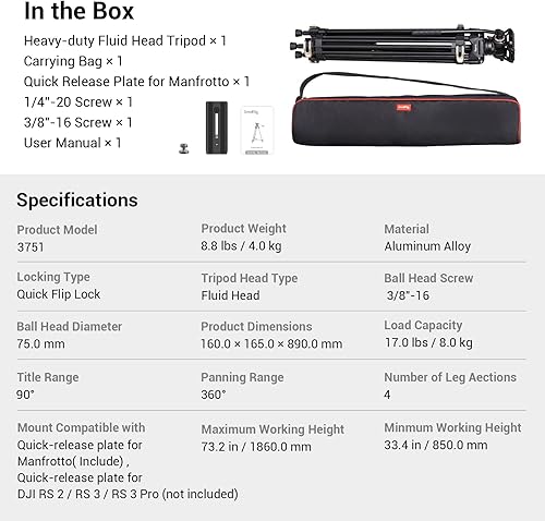 Miniatura 5 de Paquete Trípode de video SmallRig AD-01 + Mini enfoque de seguimiento SmallRig con topes AB y abrazadera de varilla de 0.591 in y cinturón de anillo