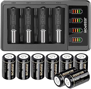 CR2 Rechargeable Batteries and Charger, 450mAh 3.7V CR2 Battery, 8 Pack RCR2 Rechargeable Batteries for Golf rangefinder, Telescope, Electric Toys, Smoke Alarm and More(Not for Arlo Camera,C Battery)