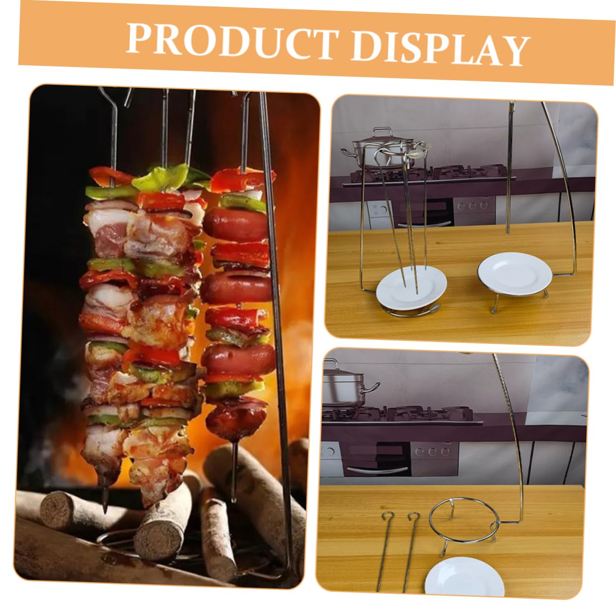 Luxshiny Set di Spiedini in Acciaio Inox 304 Supporto Robusto per Barbecue, 6 Spiedini Resistenti per Grigliate All'aperto e Raduni