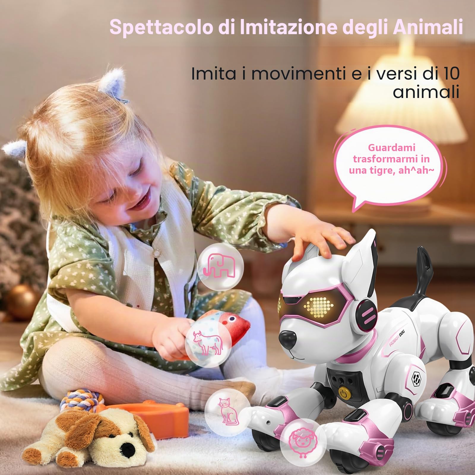 PRANITE Cane Robot per Bambini, Robot Cane Programmabile e Telecomandato, Giocattolo Interattivo Ricaricabile con Controllo Vocale e Gesti, Musica e Danza, Idea Regalo per Bambini e Bambine