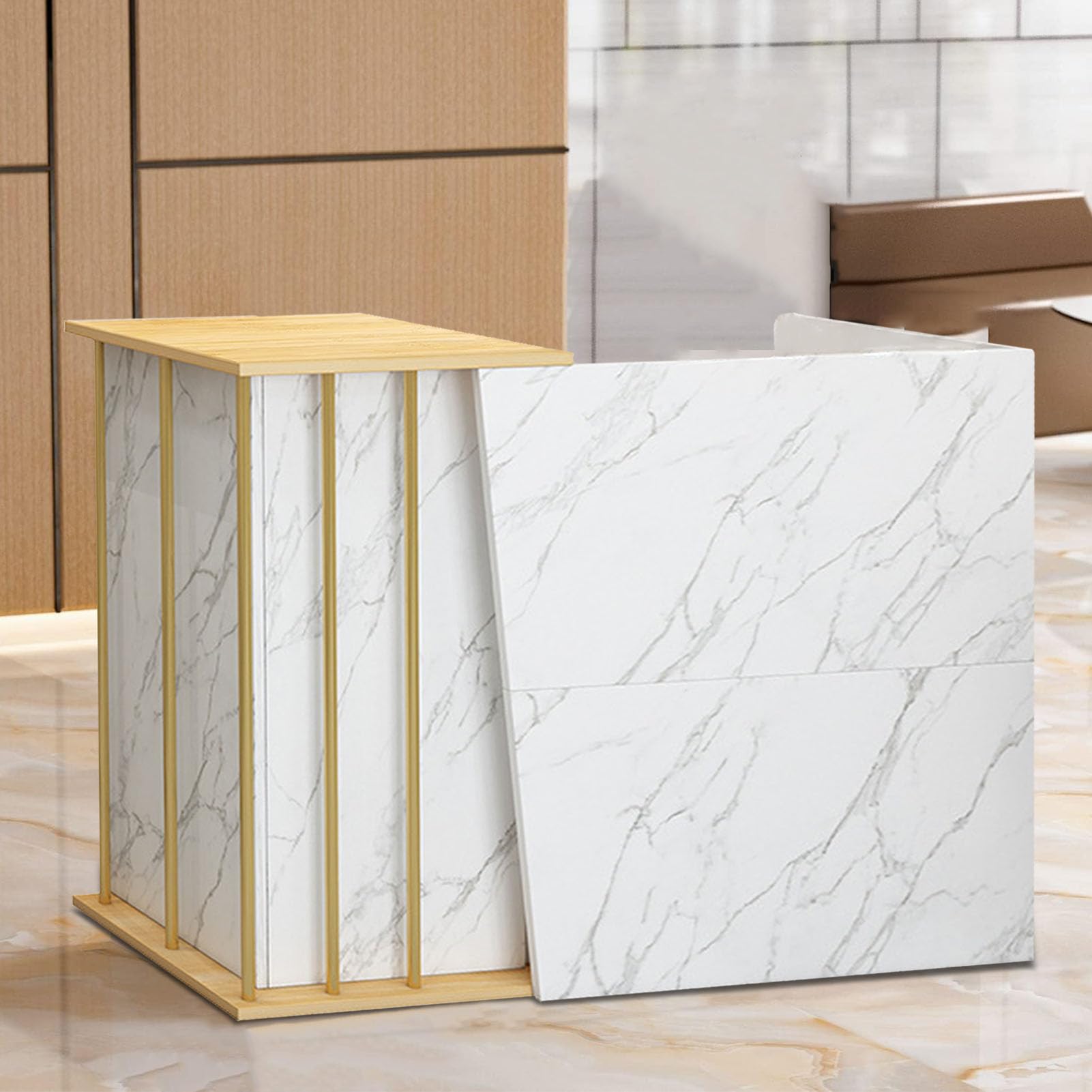 Bancone Cassa per Negozio, Piccolo Banco Reception per Piccoli Spazi, Cassa Moderna per Vendita Al Dettaglio con 2 Cassetti e 4 Spazio di Archiviazione, per Uffici Bellezza Supermercato A 100cm