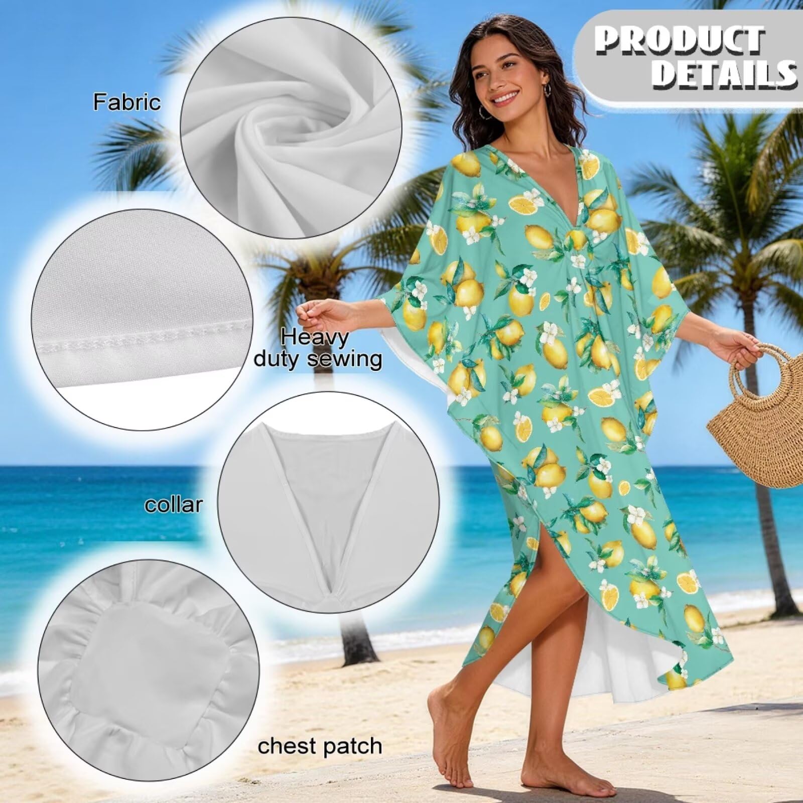 Copricostume estivo da donna, caftano da spiaggia, maniche a pipistrello, maxi abito da spiaggia taglie forti abbigliamento da spiaggia