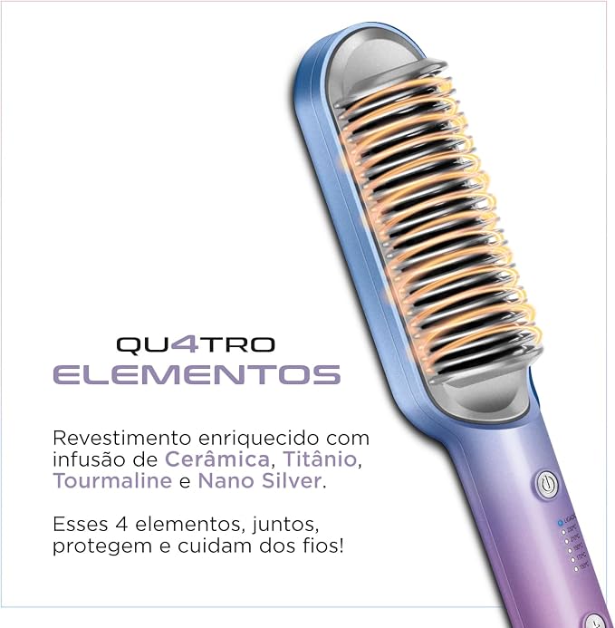 Escova alisadora em uso, alisando o cabelo