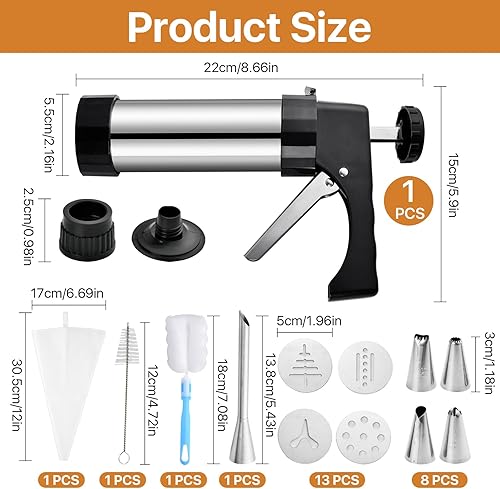Miniatura 2 de Prensa de galletas, prensa de galletas para hornear, pistola de prensa de galletas de acero inoxidable con 13 discos de prensa de galletas, 8 puntas
