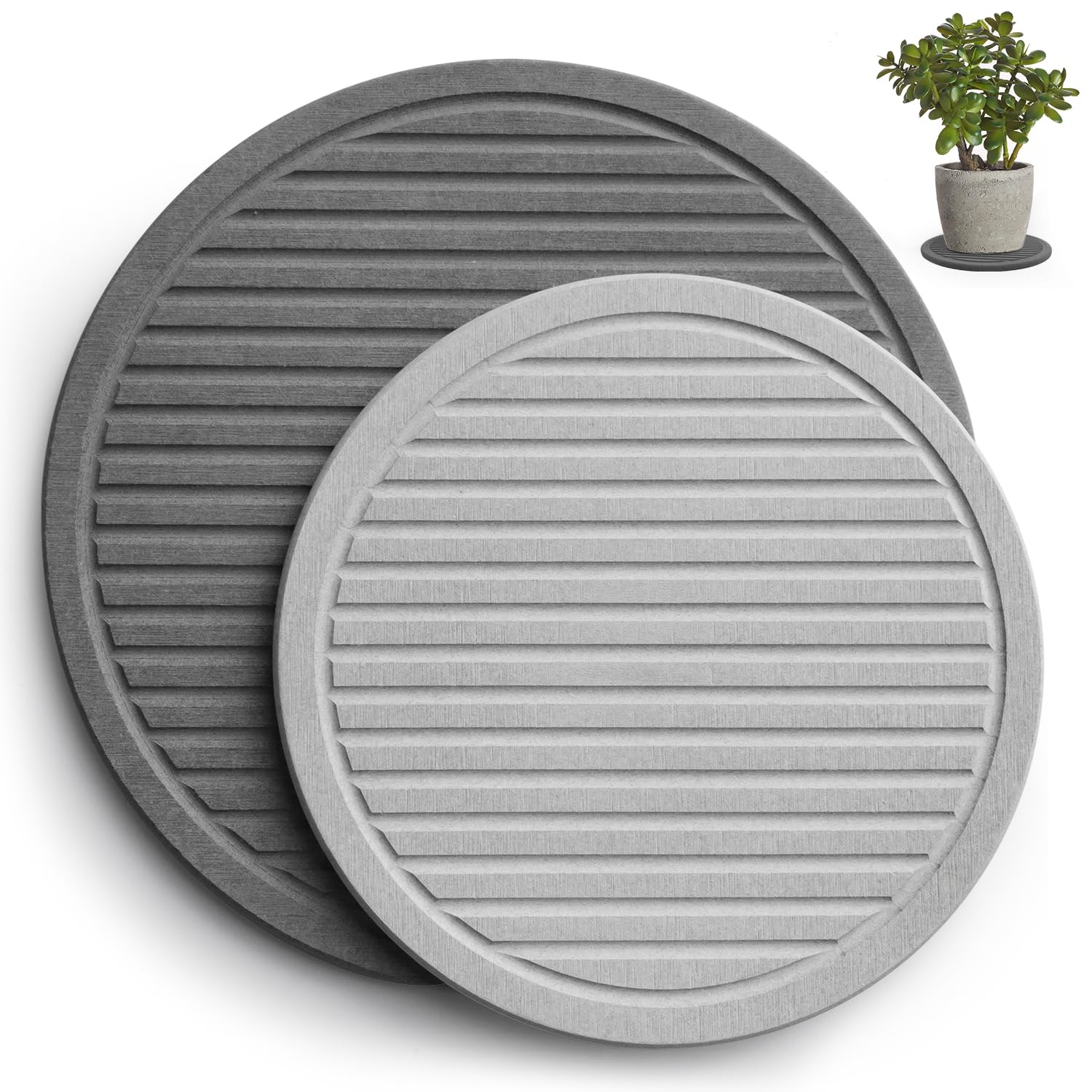 Plant Saucers for Indoors - Diatomite Stone Water Catcher Tray, Quick Dry, Eco-Chic Plant Coasters for House Plants - Keep Your Room Tidy and Dry (2 Pcs, 8inch & 6inch)