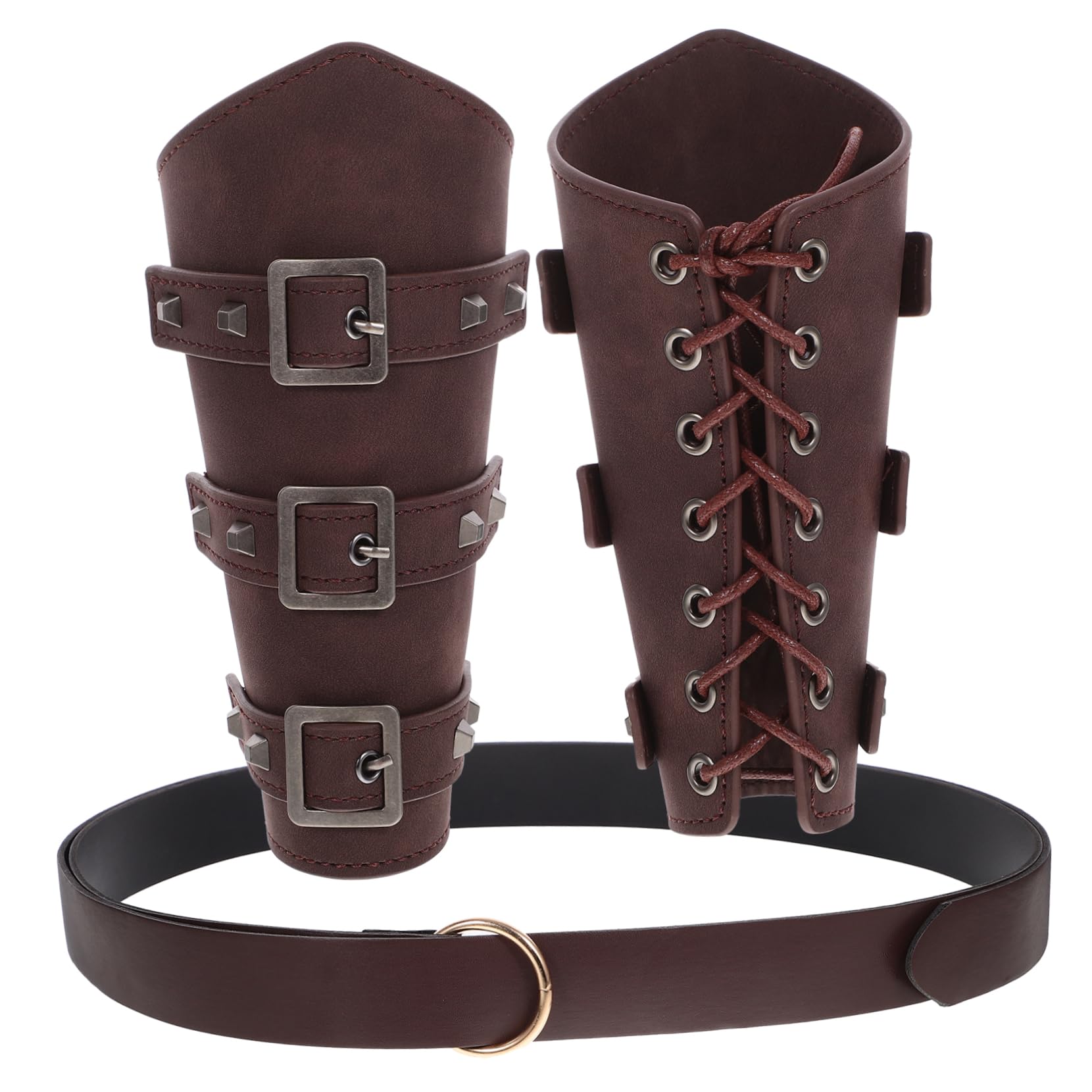 BESTYASH Lightweight Leather Wristband Set Viking Bracers Medieval Accessories Arm Guards Waist Belt Costume for Men