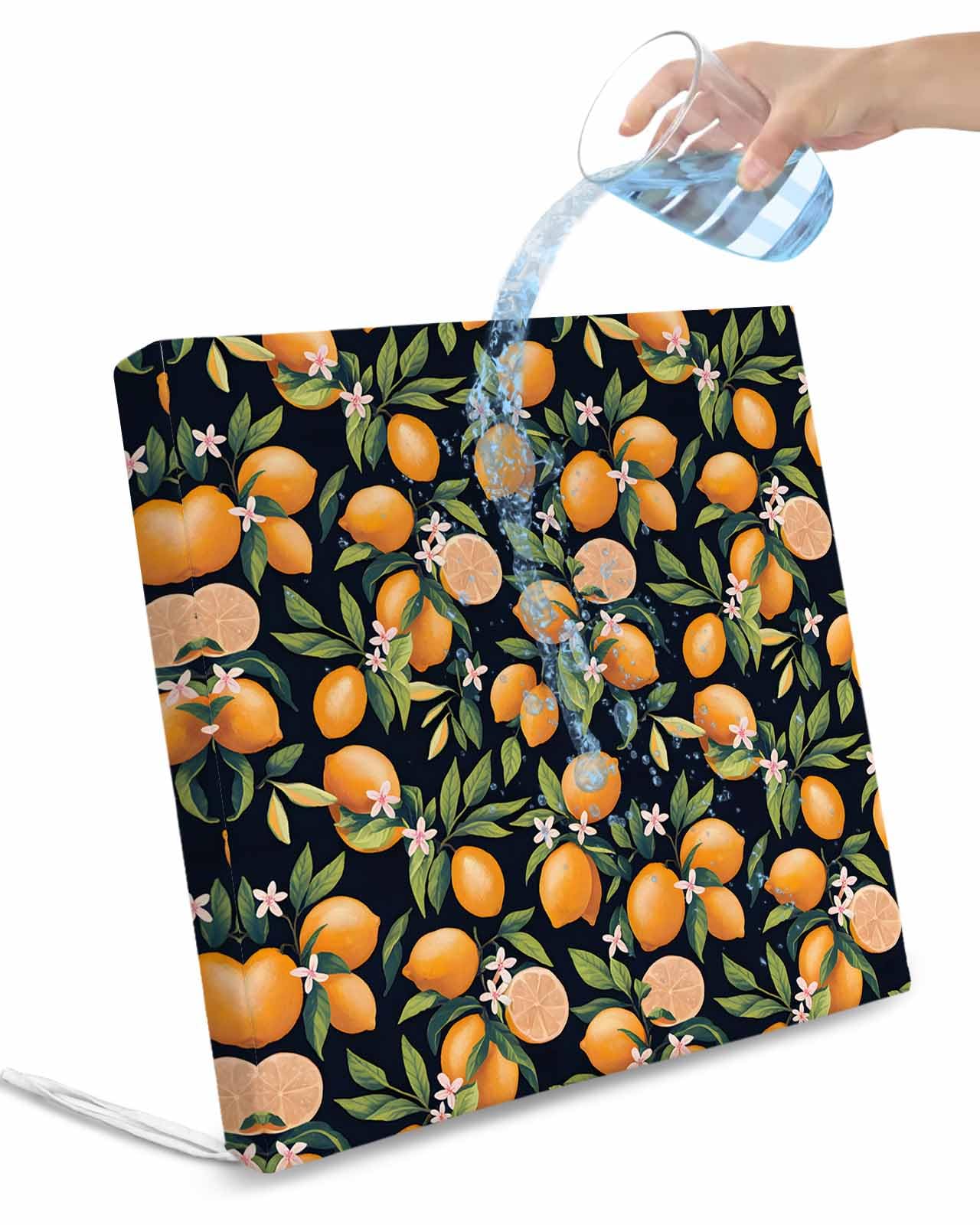 2 Pack Orange Lemon Waterproof Cushion Covers with Ties, Outdoor Patio Chaise Lounge Chair Seat Cushion Slip Covers Replacement(Only Cover) Green Leaves Spring Botanical Plants 22