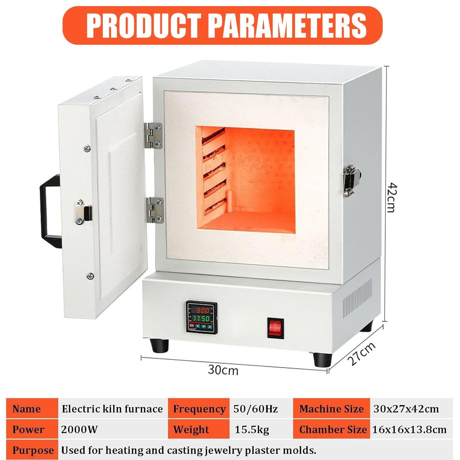 Horno eléctrico de 2000 W para cerámica, horno de fusión de alta temperatura de 1150 ℃ para arcilla, cerámica, fundición de joyas y cera, horno de horno casero