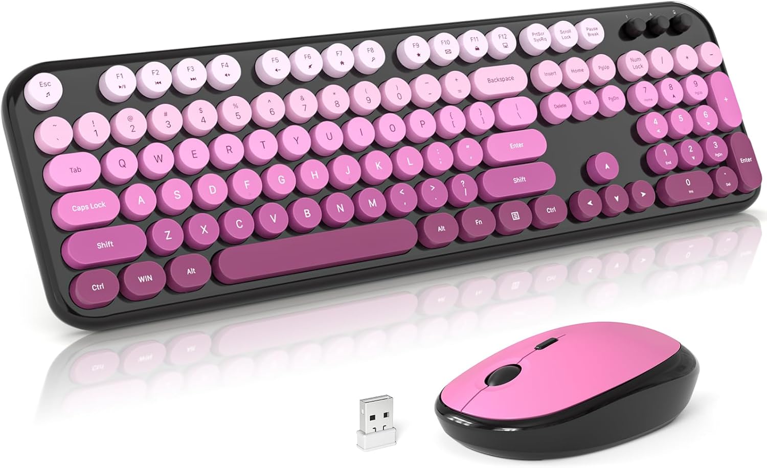 MOFII Wireless Keyboard and Mouse Combo, 2.4GHz Retro Typewriter Keyboard Full Size, Quiet Click Mouse, USB Receiver Plug and Play, for PC, Laptop, Desktop, Windows (Black Pink Gradient)