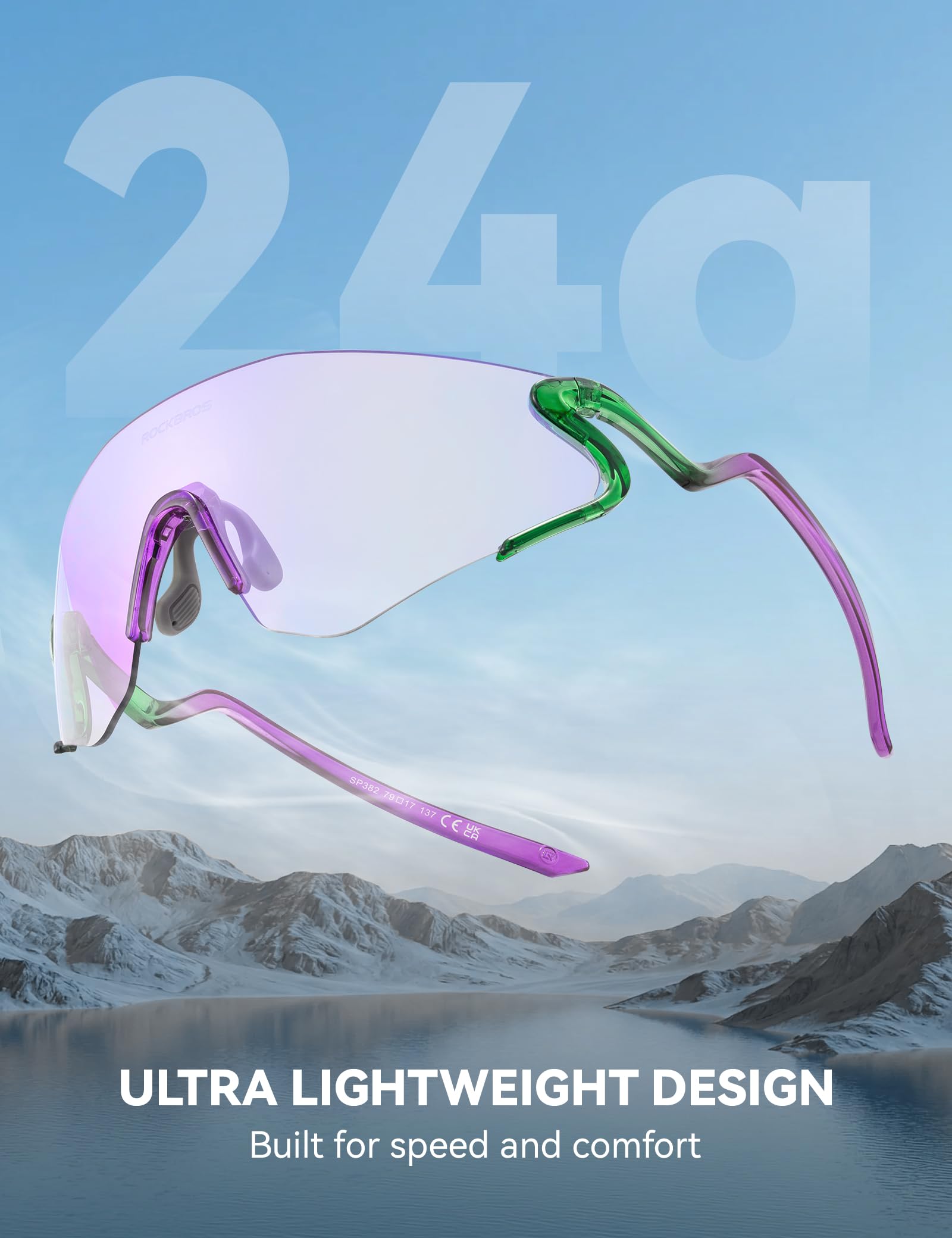 ROCKBROS Gafas de Ciclismo Fotocromáticas Ultraligeras de 24 g para Hombre Mujer, Gafas Deportivas TR90 con Protección UV400 para Correr Pesca