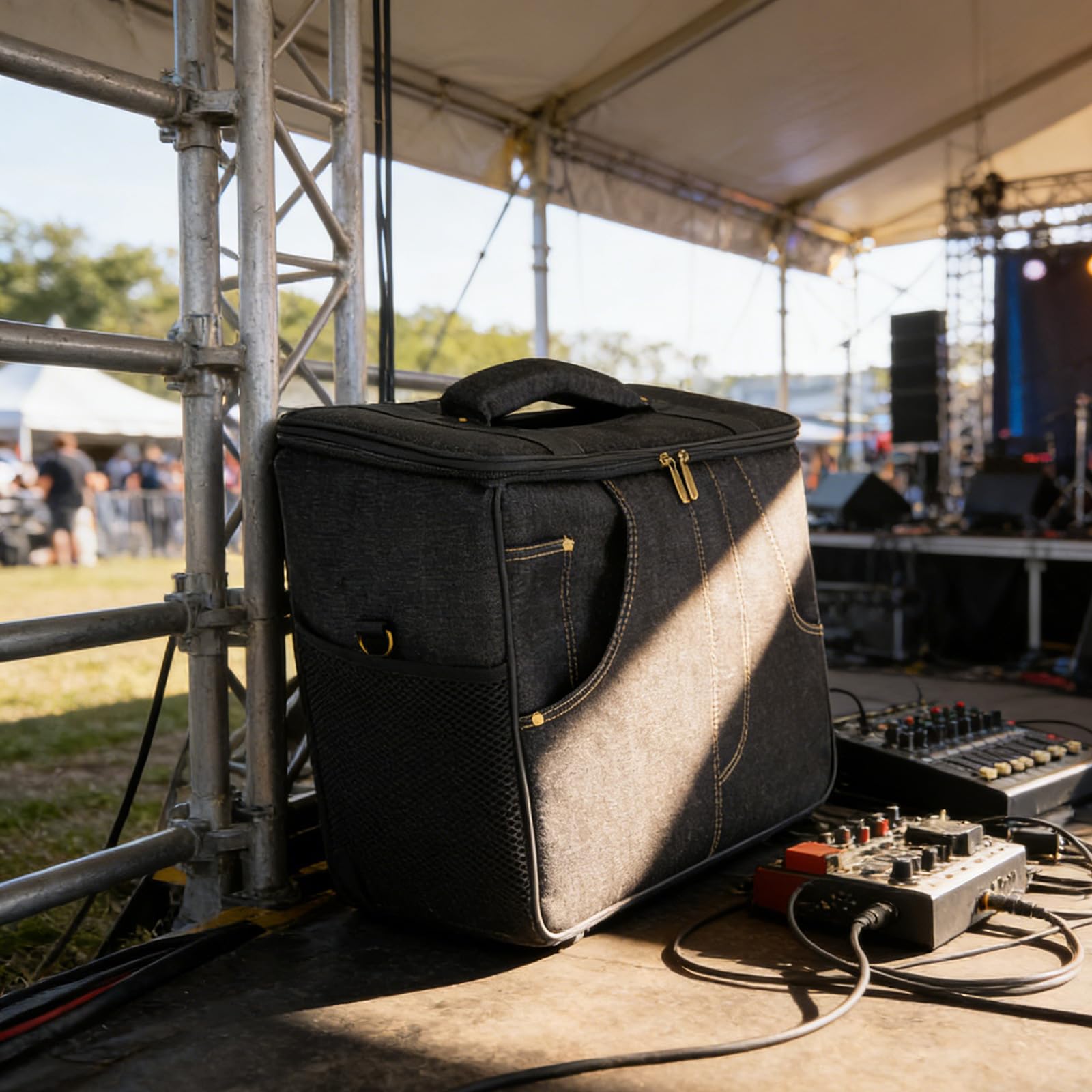 Aufbewahrungstasche für Gitarren-Lautsprecher, Reise-Aufbewahrungstasche mit verstärkten Ecken, rutschfeste Unterseite, Outdoor-Verstärkertasche, Schutzhülle, Schwarz , S, Mass Beauty