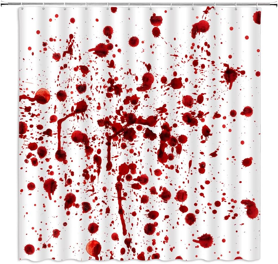 Halloween Blood Shower Curtain Horror Red Splash Ghost Bloody Spooky Scary Zombie Vampire Bloody Spatter Fabric Bathroom Sets with Hooks,White Red, 70" WX96 H