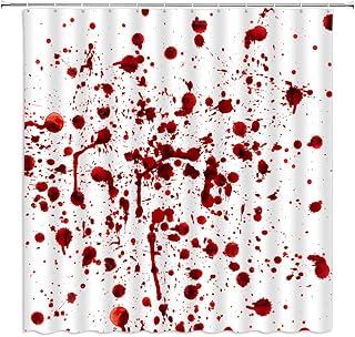 Halloween Blood Shower Curtain Horror Red Splash Ghost Bloody Spooky Scary Zombie Vampire Bloody Spatter Fabric Bathroom Sets with Hooks,White Red, 70" WX70 H