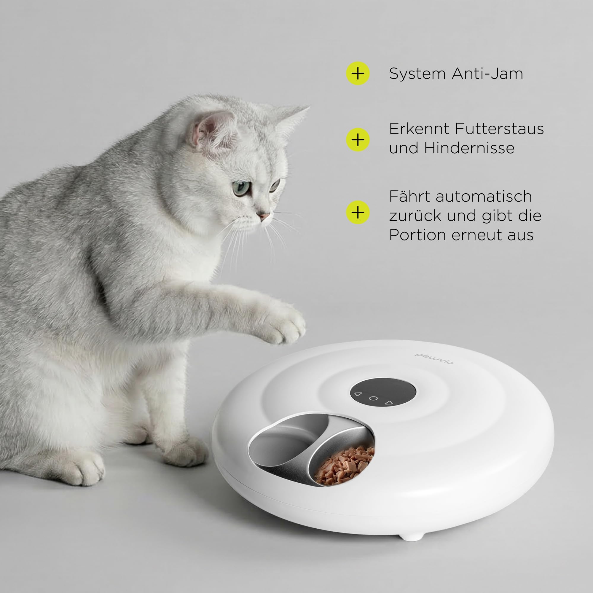 Nube Futterautomat Katze Nassfutter, Mit Kuehlung, Wi-Fi Smart App | Manuelle Steuerung, 6 Kammern Zu 150 ml, 4000 mAh Akku, Edelstahlschale, Anti-Jam, Panelsperre