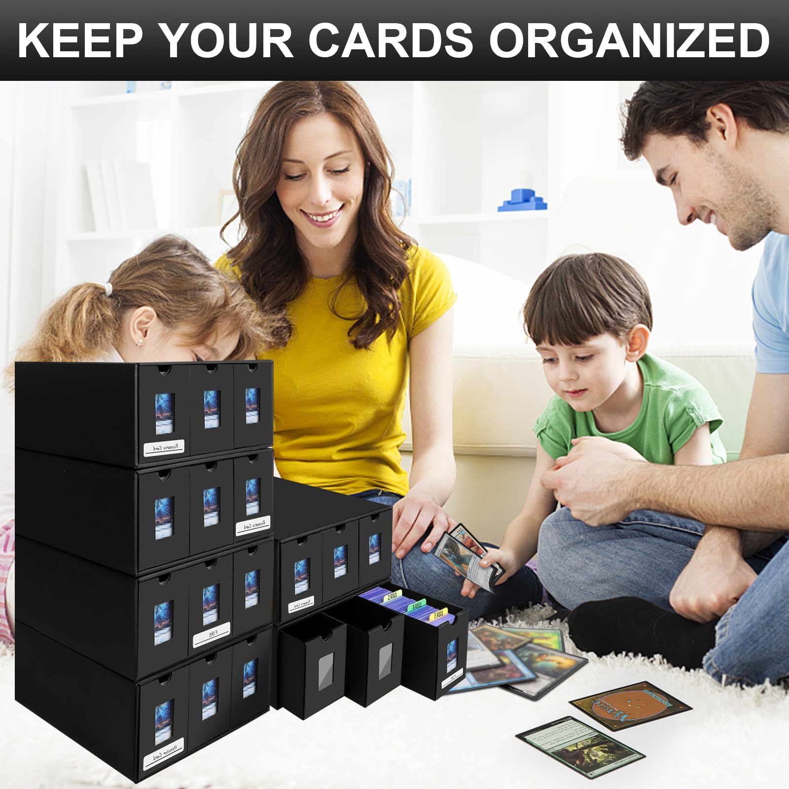 Boite Rangement Carte pour Plus de 10800 Cartes MTG, Deck Box Yugioh avec 72 Séparateurs et Étiquettes, Boite de Rangement Carte Magic Assemblage Libre, Card Deck Box pour Cartes TCG Sportive