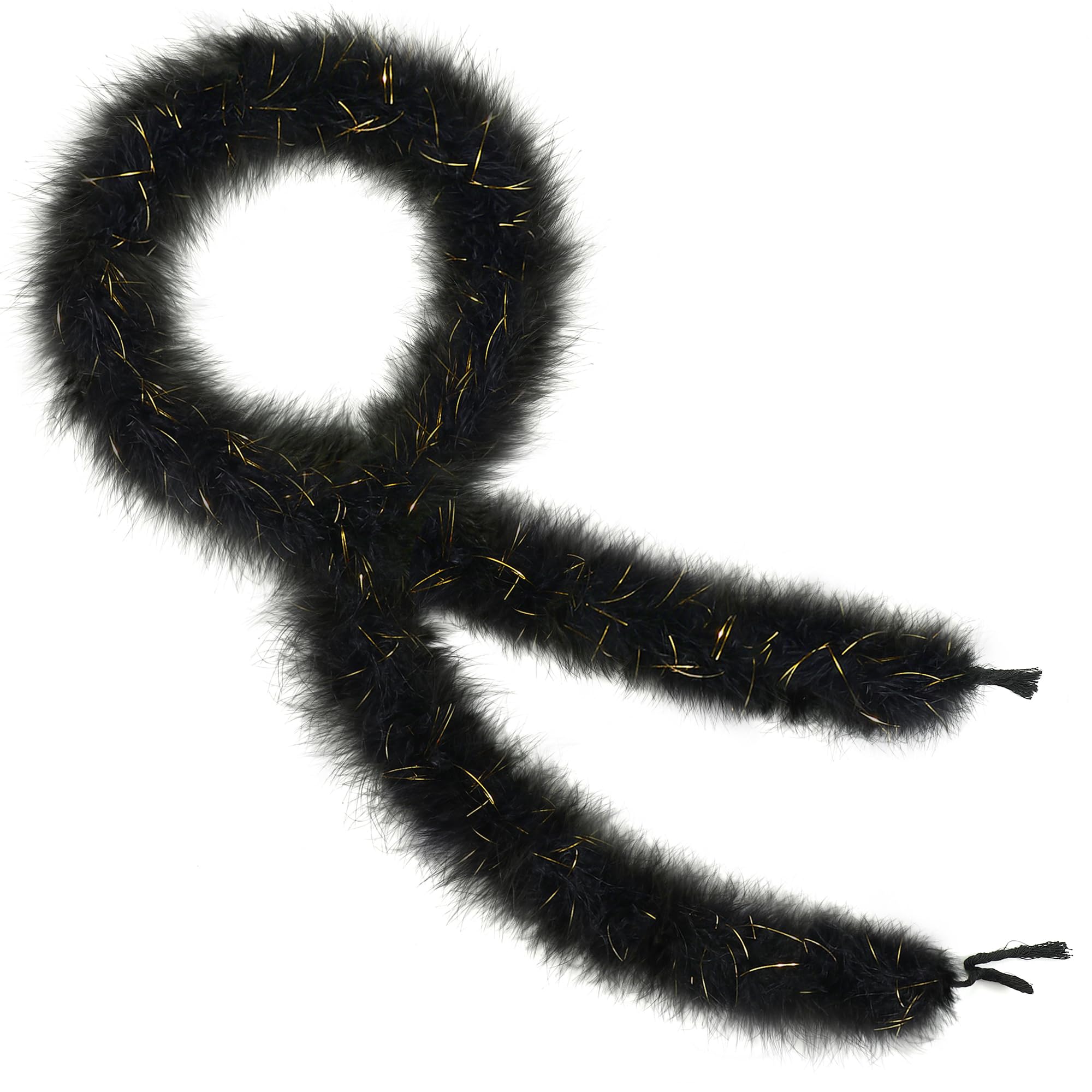 SOGUOM Black with Gold Tinsel Boas - 22g 2 Yards Boa Feathers for Christmas Tree, Women,Dancing Craftting Party and Festival Decoration(Black Gold Tinsel)