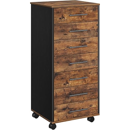 7-Drawer Chest, File Cabinet, Wooden File Cabinet, Office Cabinet with Drawers, Storage Cabinet, for Home Office, Study, Easy Assembly, Rustic Brown and Black BF07WJ01