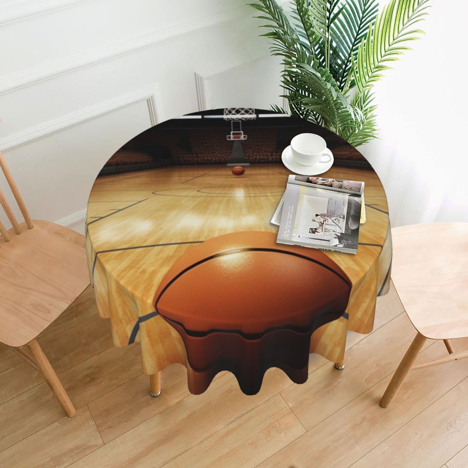 FodPand Basketball Tablecloths for Round Tables 60 Inch - Reusable Washable Dining Table Clothes - Stain and Wrinkle Resistant Decorative Fabric Table Cover for Wedding Party