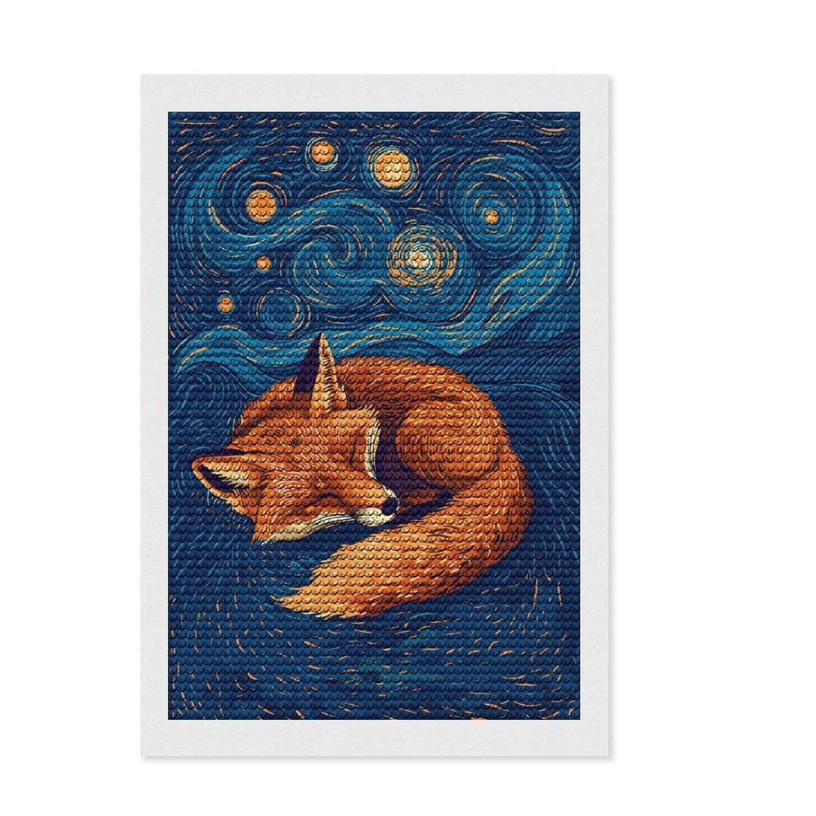 Junmoney Sleeping Fox Under Starry Night Sky Round Drill Diamond Painting 8"x12", Fun Craft Experience, Modern Decor, for Craft Lovers, Holiday Gift Idea