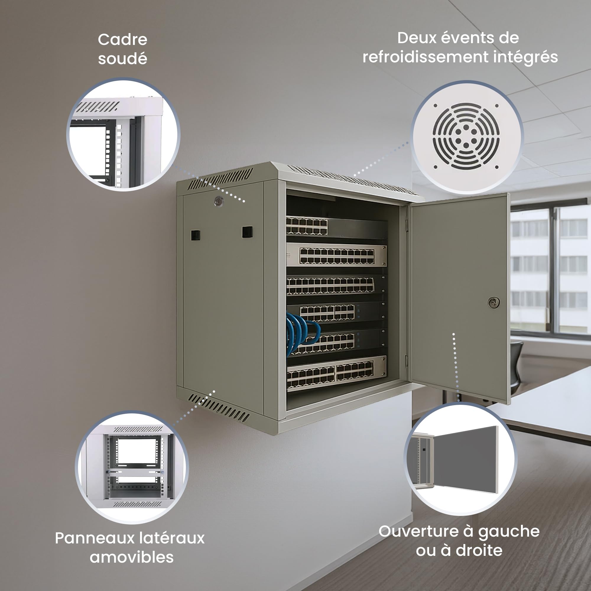 Extralink Baie de Brassage 19 Pouces 6U - Armoire réseau 600mm de Profondeur pour Montage Mural ou au Sol, Charge admissible 60kg, boîtier métallique, verrouillable Ouverture 180°, Gris
