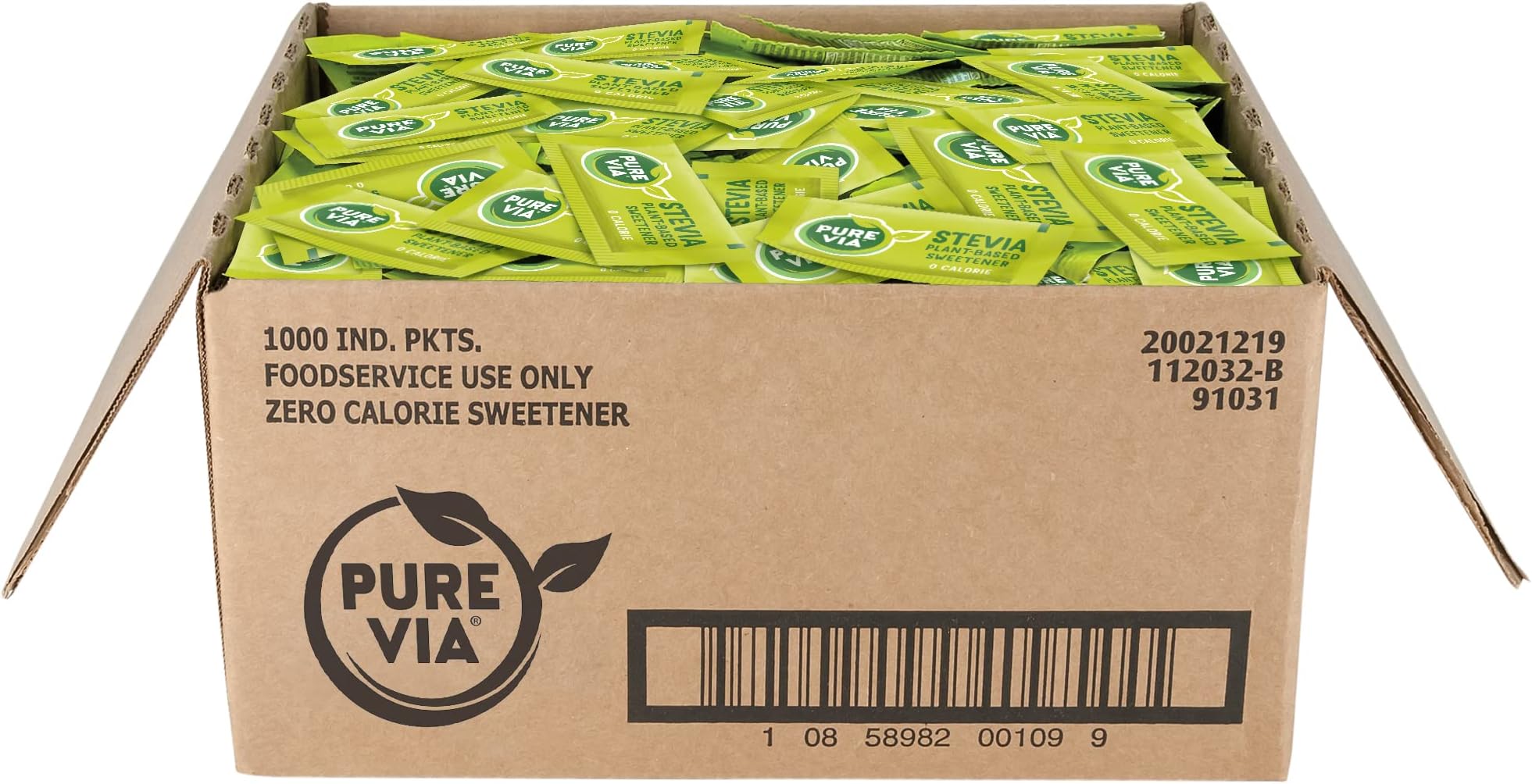 PURE VIA Stevia Sweetener Packets, Sugar Substitute, Natural Sweetener, Zero Calorie Natural Sweetener Packets, 1,000 Count