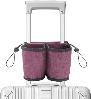 Premium Luggage Travel Cup Organizer - 6.3x4.7x3.1 Inch Oxford luggage Accessories with Zippered Pocket for Suitcase, Phone, Fits Most Roll-On Handles (Hot Red)